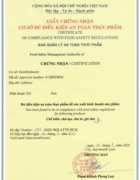 Dịch vụ xin giấy ph&eacute;p vệ sinh an to&agrave;n thực phẩm Huế